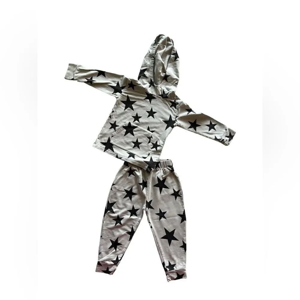 Sweet Bamboo Hooded Jogger Set, Gray and Black Stars